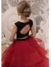 Red Layers Tulle Keyhole Back Long Flower Girl Dress 